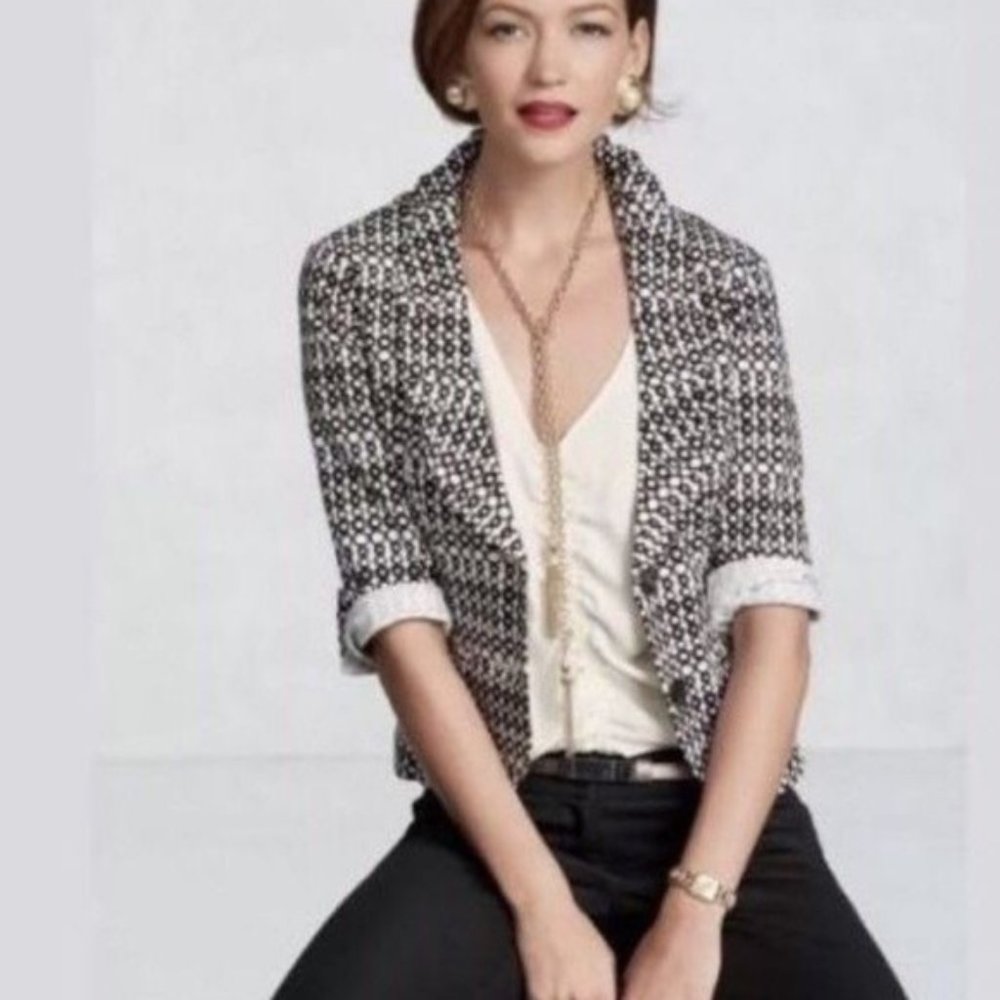 CAbi Du Jour Ruched Black & White Blazer Jacket 4